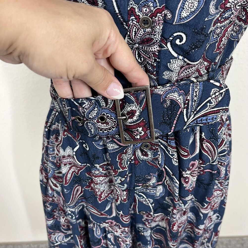 Maeve Anthropologie Dress Womens 00 Blue Paisley Calia Belted Shirt Boho - Picture 4 of 10